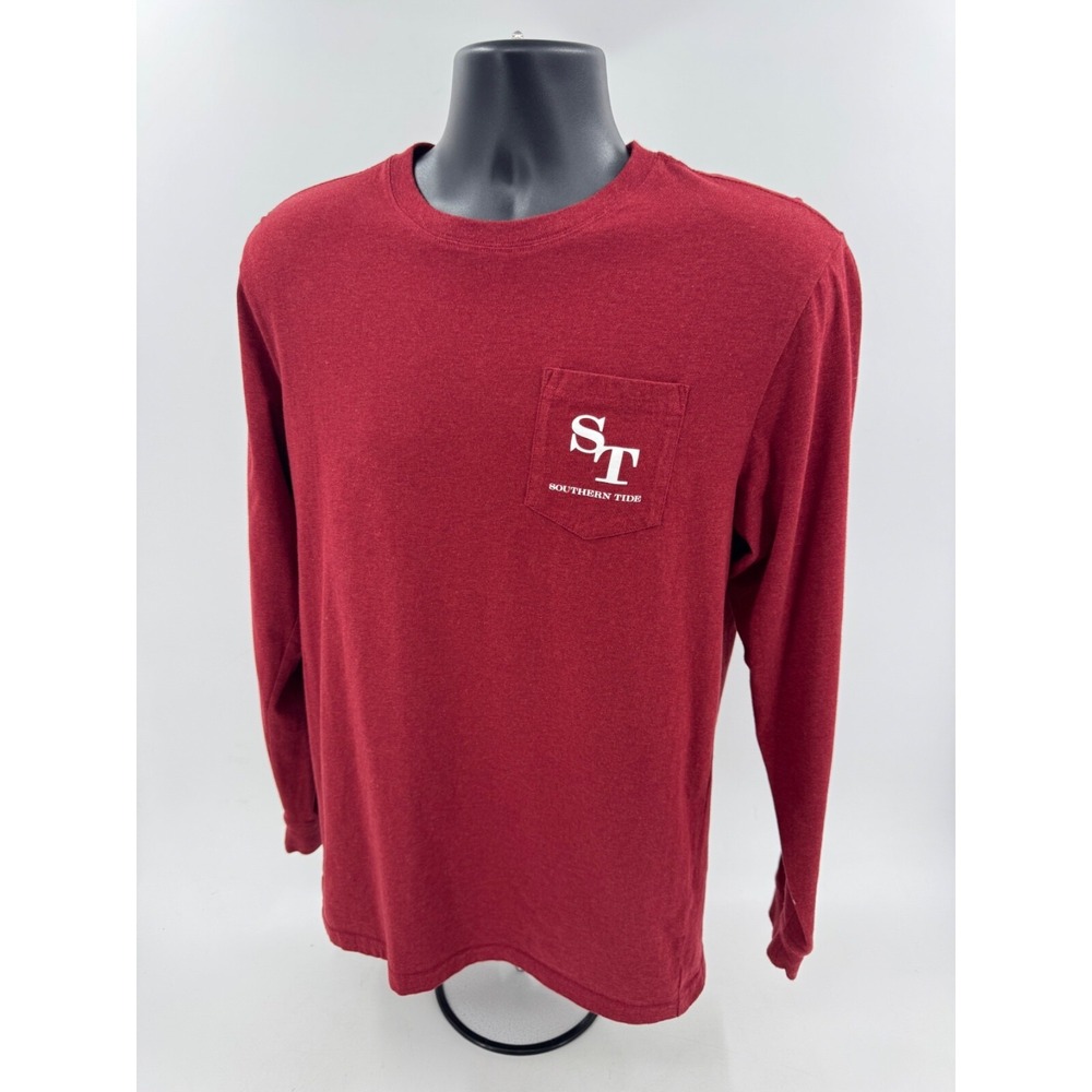 Southern Tide T-Shirt Mens Medium M Red Fish‎ Finder GPS Long Sleeve Tee Cotton - Picture 2 of 8